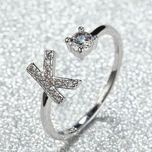 Elegant Silver Initial Ring with Crystal Accent